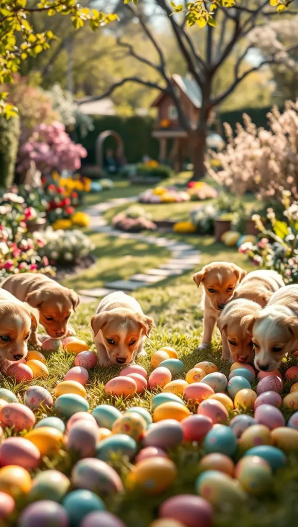 Търсене на великденски яйца за кученца