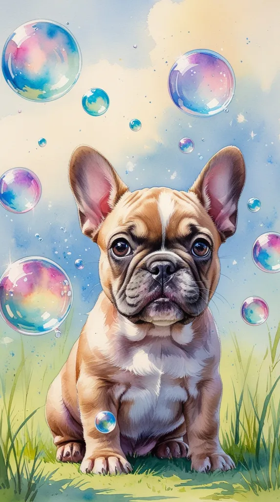 Buldog francuski - kłopoty z bąbelkami' title='Akwarela Tapety Szczeniak
