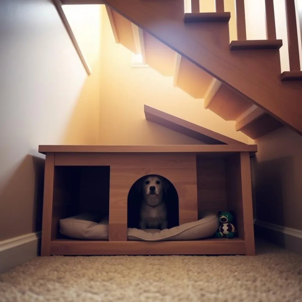 šunų namelis po laiptais