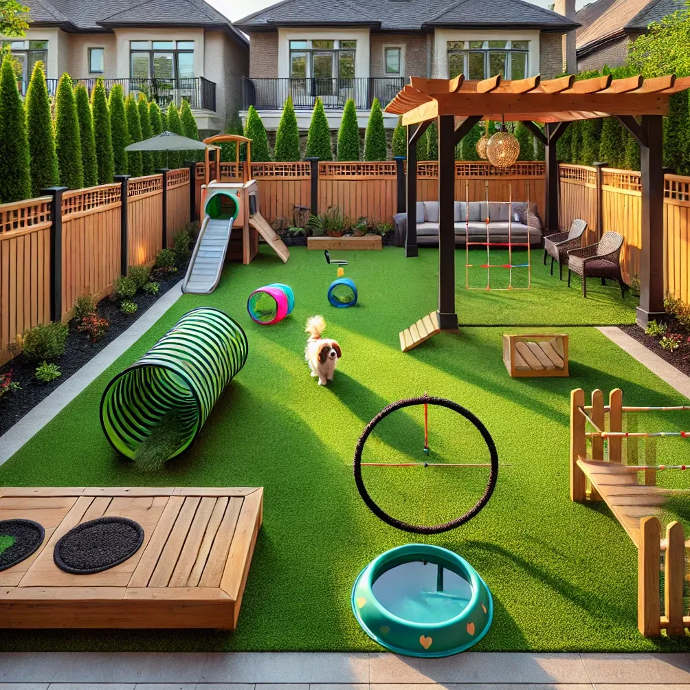플레이 존이 있는 반려견 친화적인 뒷마당