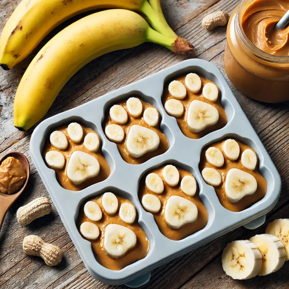 Mrożone przysmaki dla psów z masłem orzechowym i bananami' title='Mrożone przysmaki dla psów z masłem orzechowym i bananami