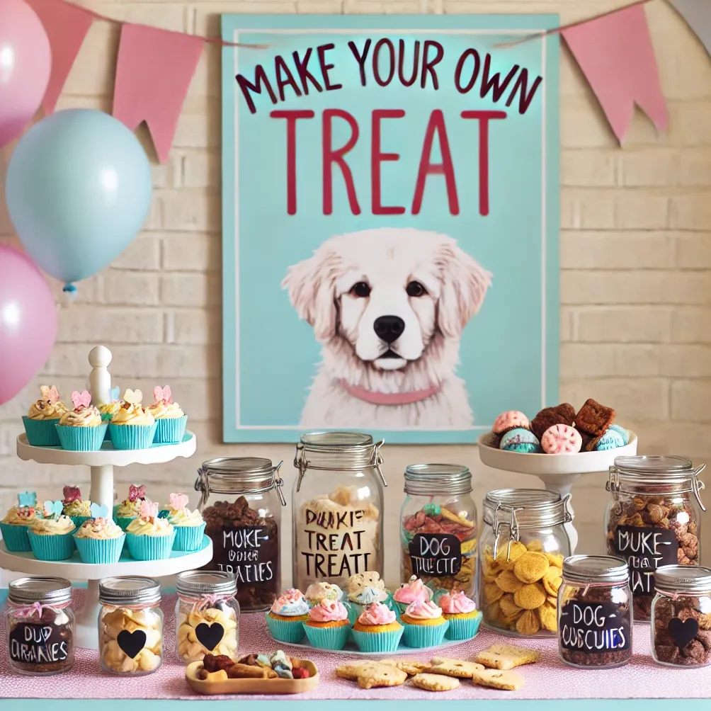 Tempat suguhan DIY dengan kue mangkuk dan biskuit ramah anjing buatan sendiri